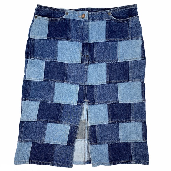 Vintage Dresses & Skirts - Vintage Patchwork Denim Slit Pencil Skirt